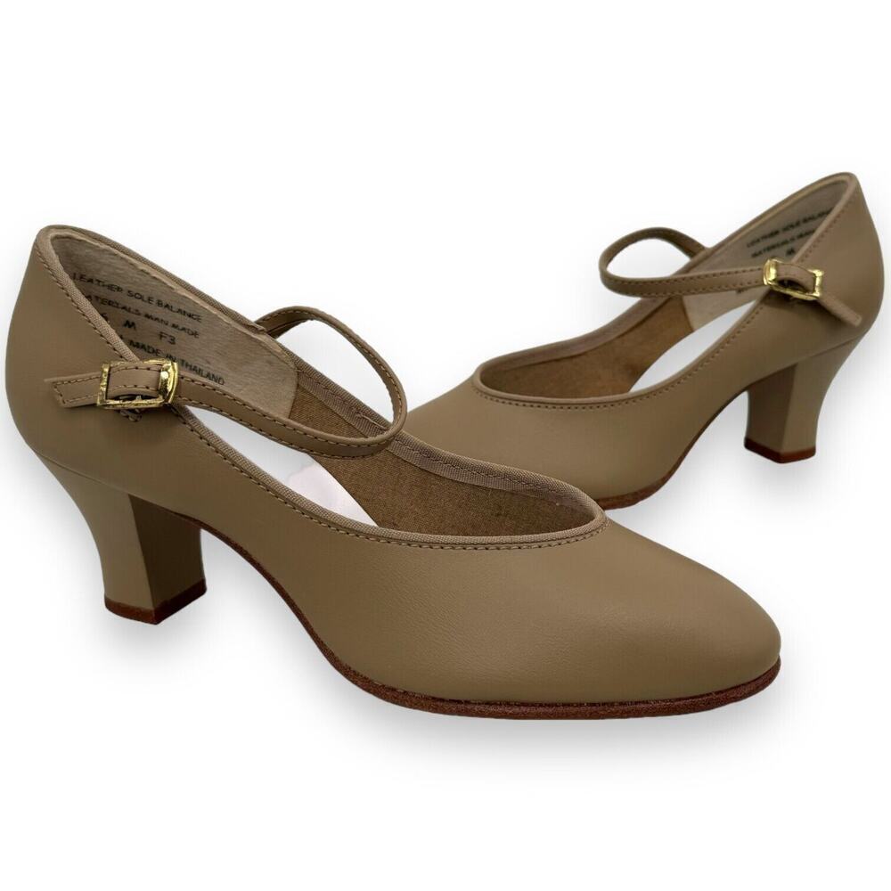 Theatricals Tan Genuine Leather Ankle Strap Character Dance Shoes Size 6M